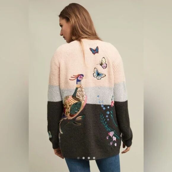 Anthropologie HWR Monogram Winged Patchwork Cardigan Size XS - Picture 2 of 13